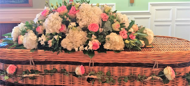 Casket spray 90cm long in pinks and creams