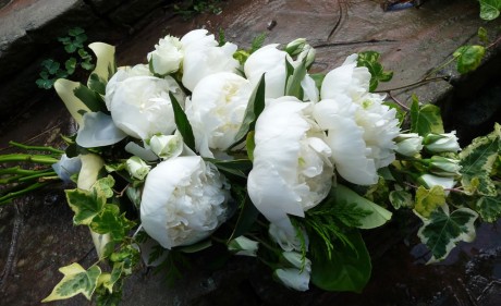 White peony wedding bouquet.