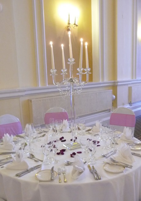 Stunning 90cm tall crystal candelabra decked with crystal garlands