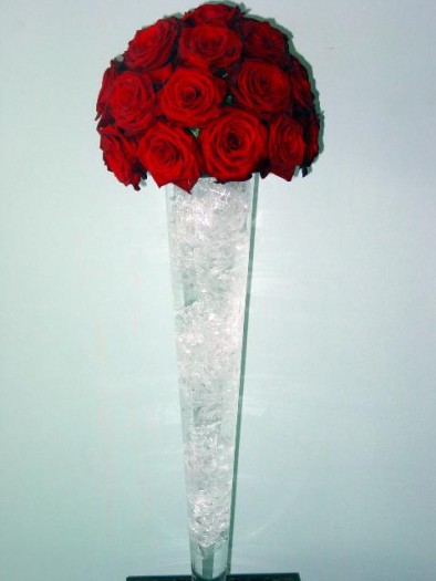 Dome of red roses on crushed ice