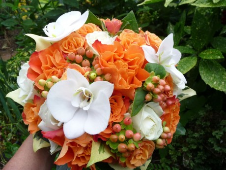 Wedding bouquet of orange roses