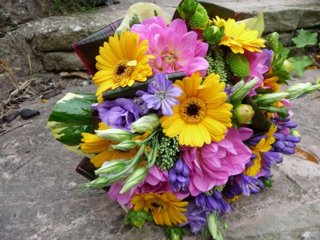 Wedding bouquet of dahlias and agapanthus