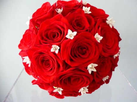 Red and white wedding bouquet