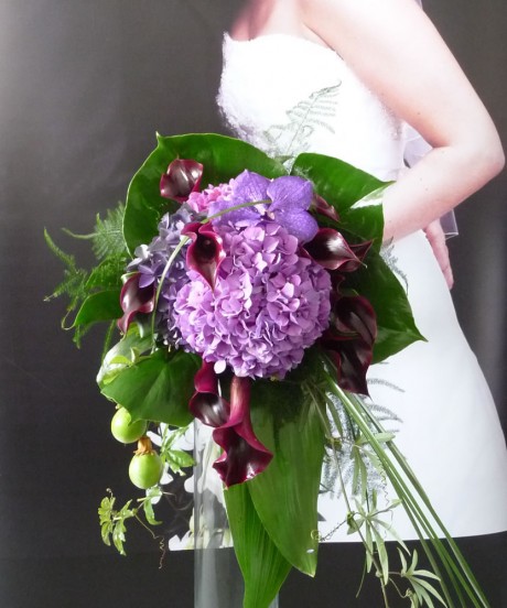 Purple trailing wedding bouquet