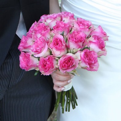 Bright pink rose bridal bouquet
