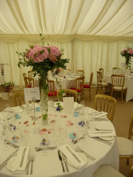 Tall Trumpet vases at the Great Ote Hall marquee, Sussex
